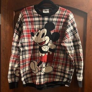 Disney Mickey Mouse Plaid Crewneck Sweater - Red, Black, White